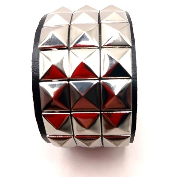 Goth Triple Row Square Studded Vegan Leather Bracelet - Picture 3 of 9